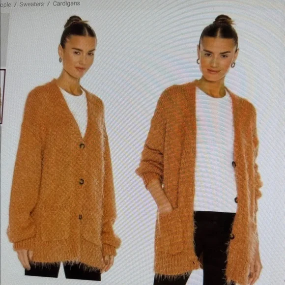 NWOT Free People Slouchy Oversized XS Button CiderBurntOrange Fuzzy Cardigan - Picture 5 of 11